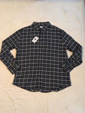 croft & barrow Mens Navy, Green, White Plaid Long Sleeve Button-Down Shirt XL